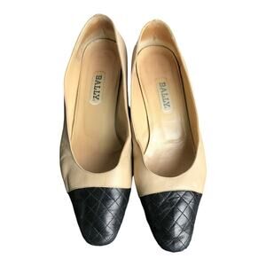 Bally Classic Womens Shoes Sz 9 Beige Leather Vintage 1 1/4" Block‎ Heels